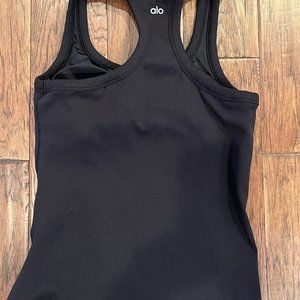 Alo Yoga, black racer back tank with built in bra, size L